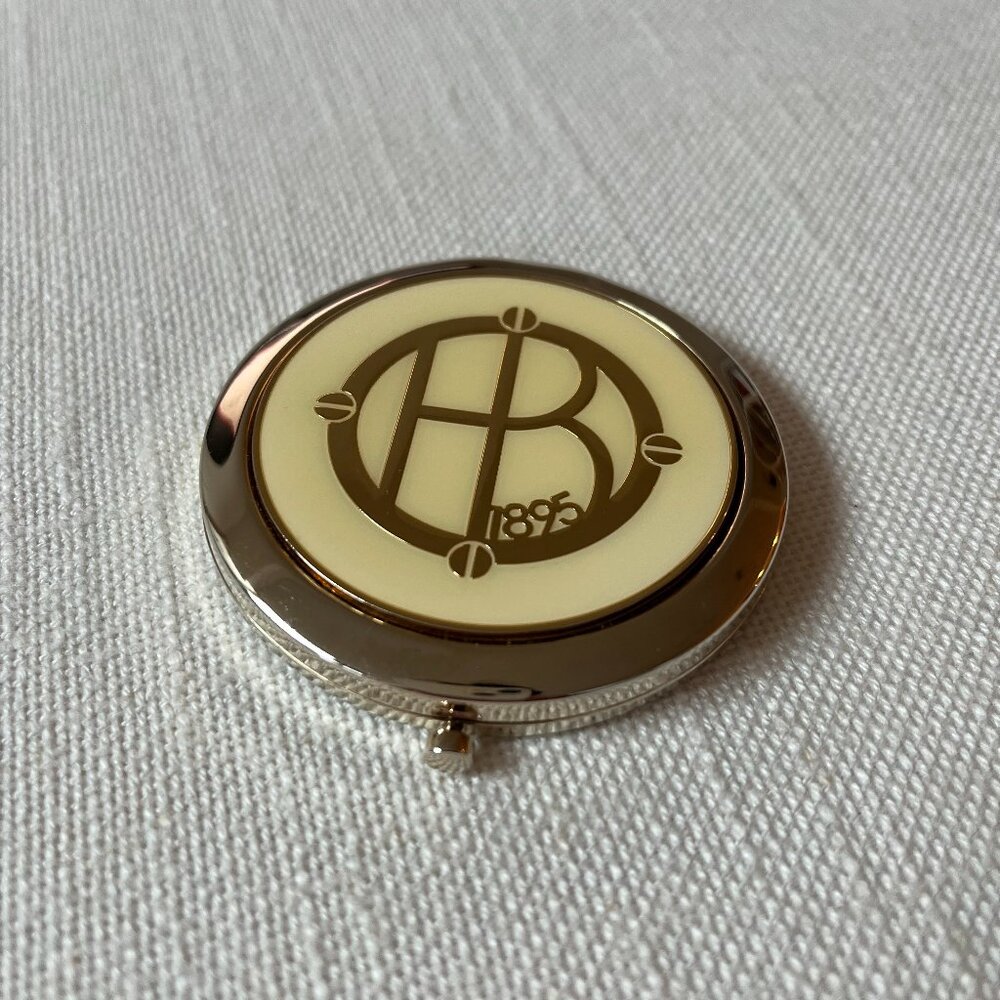 Rare Henri Bendel New York 1895 Enamel Compact Mirror - Gold & Cream